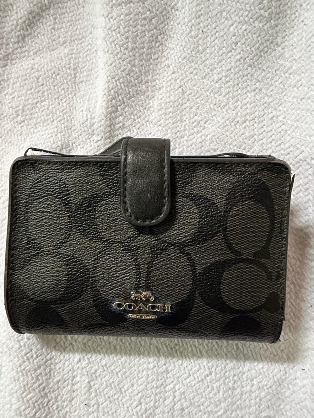 Coach Black Compact Wallet with Logo Hardware